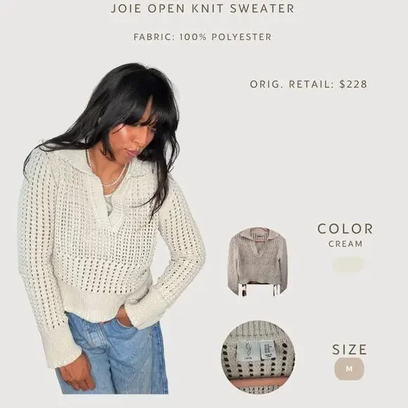 Joie Cream Open Knit Sweater – Lightweight Pullover – Size M - Picture 1 of 6